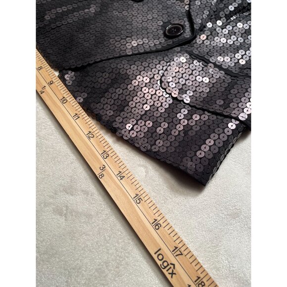 French Connection Black Sequin Blazer Jacket Womens Size 4 Y2K Whimsygoth - Picture 5 of 11